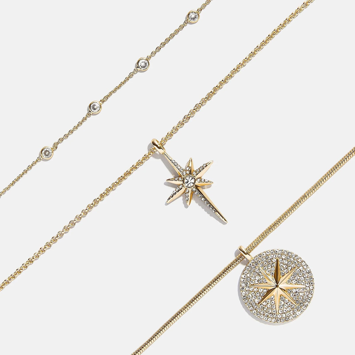 Lavisa - Lyra Celestial Layered Necklace - Gold/Pavé - On-Model & Scale View