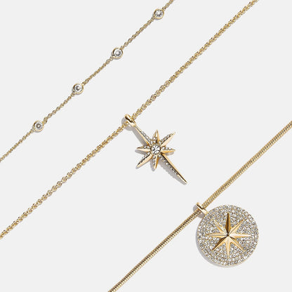 Lavisa - Lyra Celestial Layered Necklace - Gold/Pavé - On-Model & Scale View