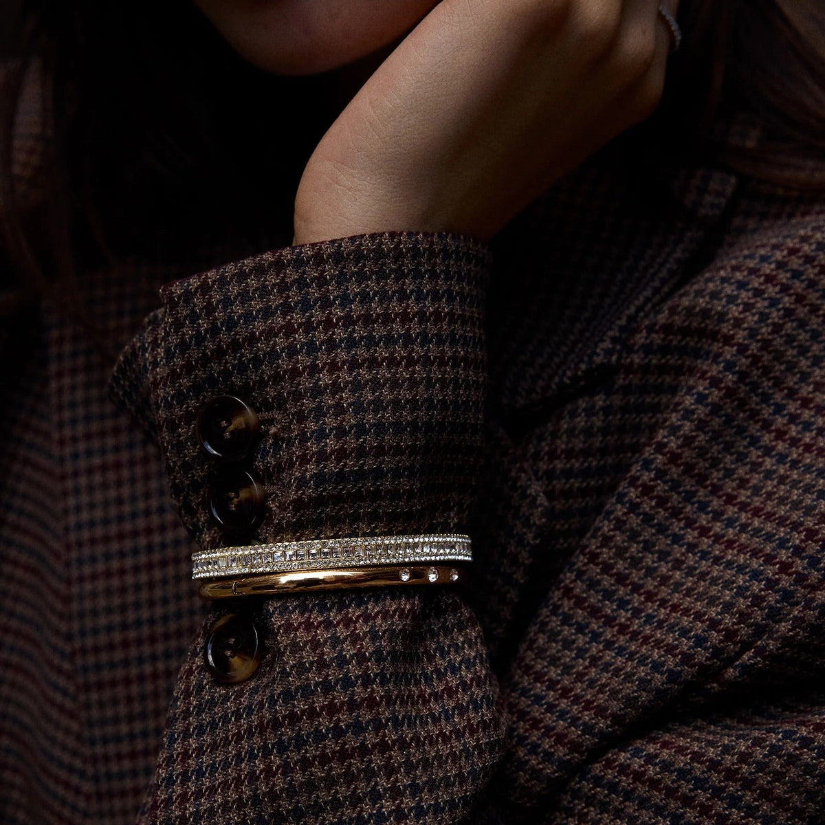 Lavisa - Triple Row Crystal Hinge Bangle - Detail & Styling View