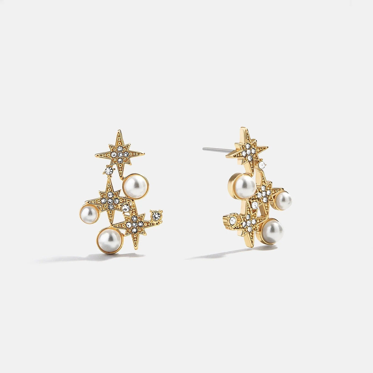 Lavisa star-shaped crystal earrings with pearl accents in gold bezels