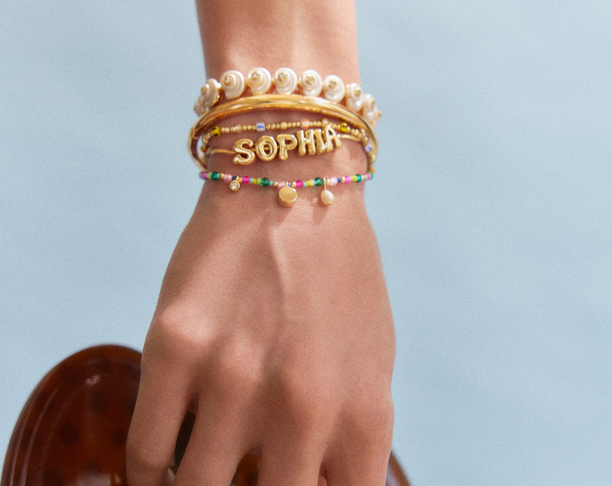 Lavisa - Custom Layered Initial Bracelet Stack - On-Model & Scale View