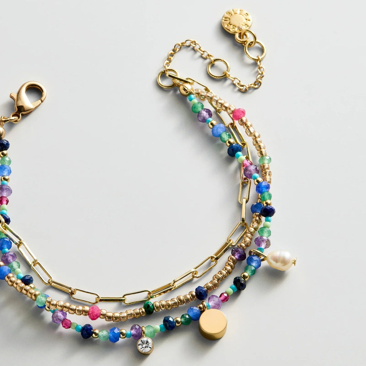 Lavisa - Semi-Precious Multi-Strand Layered Bracelet - On-Model & Scale View
