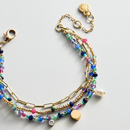Lavisa - Semi-Precious Multi-Strand Layered Bracelet - On-Model & Scale View