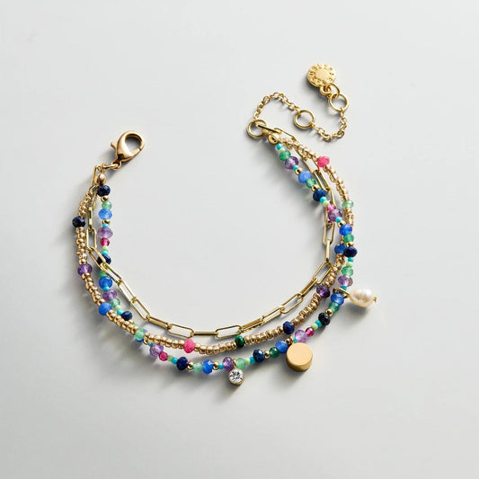 Lavisa semi-precious multi-strand layered bracelet with gemstones