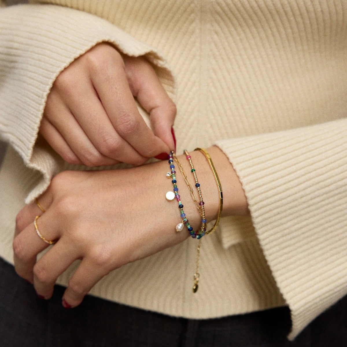 Lavisa - Semi-Precious Multi-Strand Layered Bracelet - Detail & Styling View