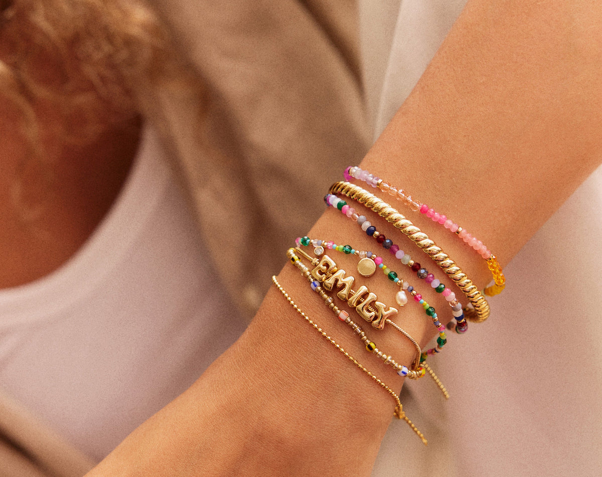 Lavisa - Custom Layered Initial Bracelet Stack - Detail & Styling View