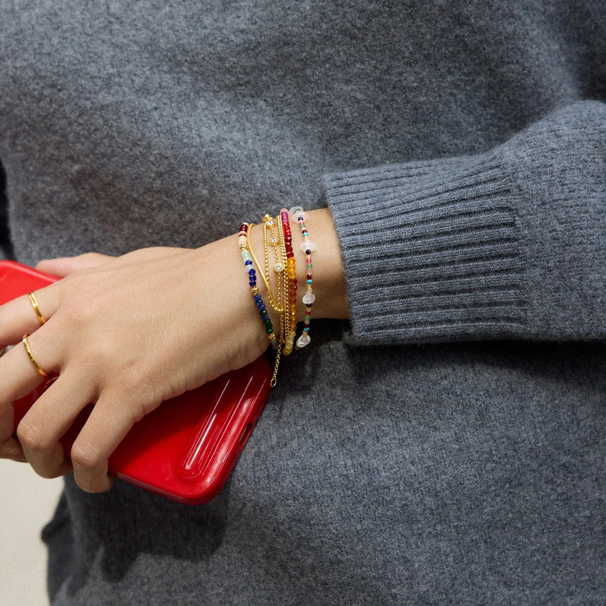Lavisa - Multi-Strand Gemstone and Chain Bracelet - Detail & Styling View