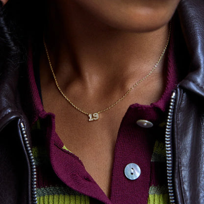 Lavisa - Varsity Gold/Pavé Number Custom Necklace - Detail & Styling View