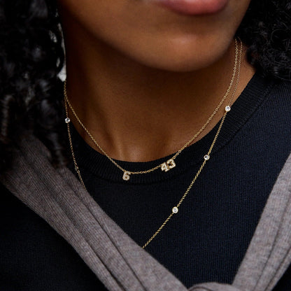 Lavisa - Varsity Gold/Pavé Number Custom Necklace - Side Profile View