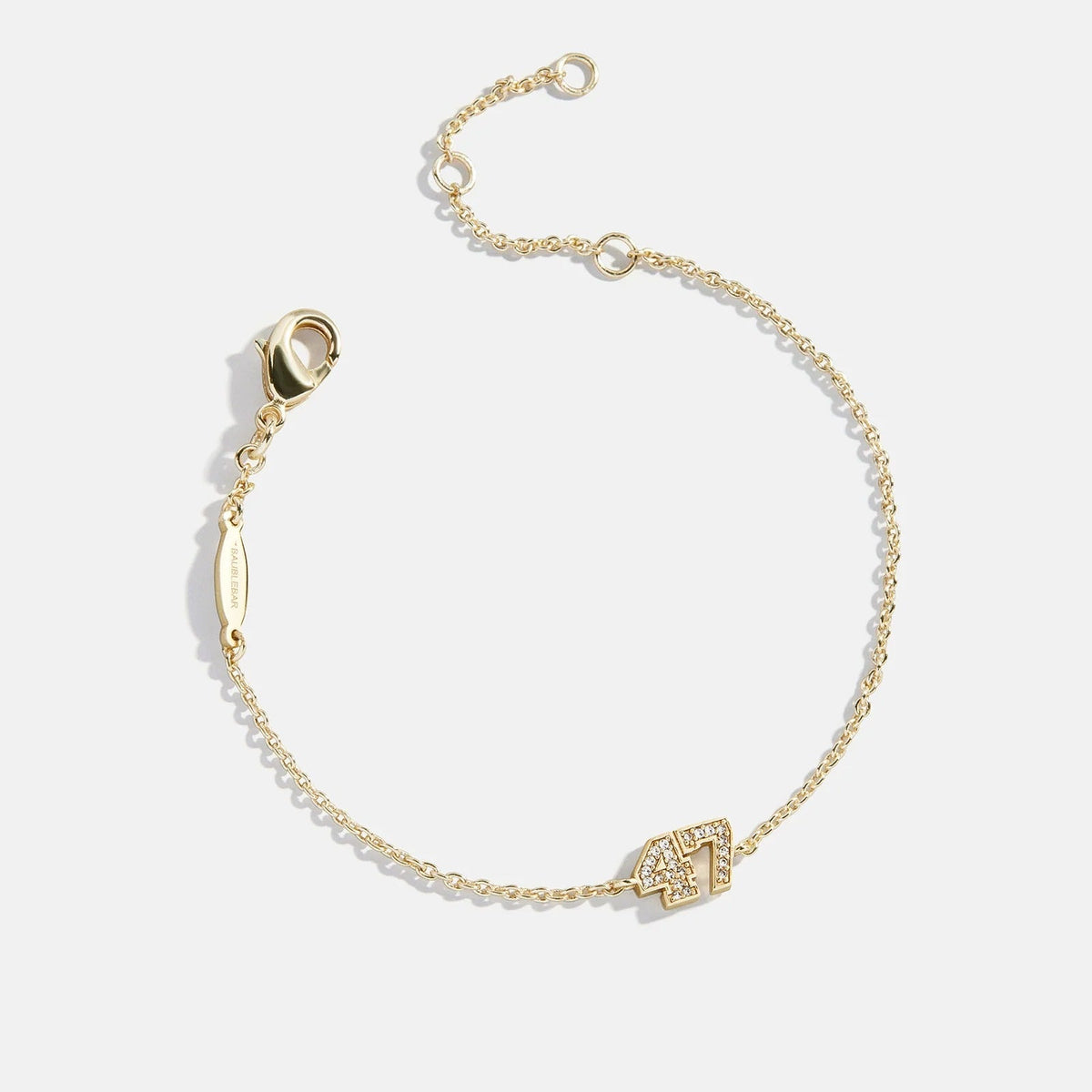 Lavisa Custom Varsity Number Bracelet with pavé glass stones on a gold chain