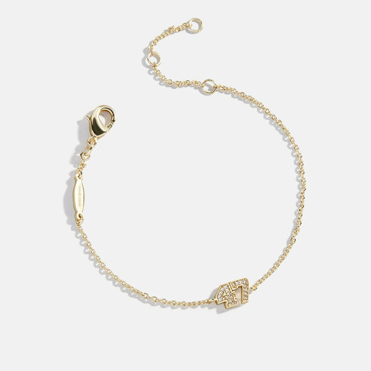 Lavisa Custom Varsity Number Bracelet with pavé glass stones on a gold chain