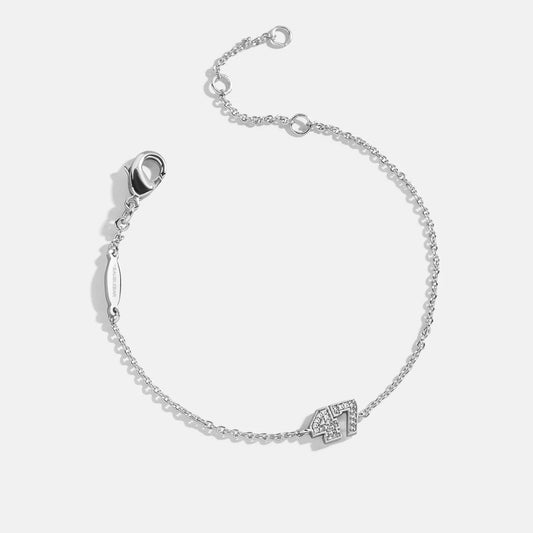 Lavisa Custom Varsity Number Station Bracelet with sparkling pavé numbers on a silver chain.