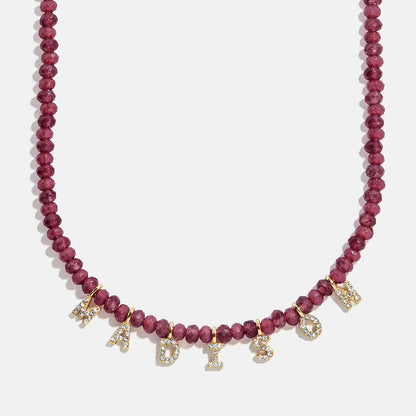 Lavisa - Custom Semi-Precious Beaded Necklace With Pave Letters - Product Gallery View 7