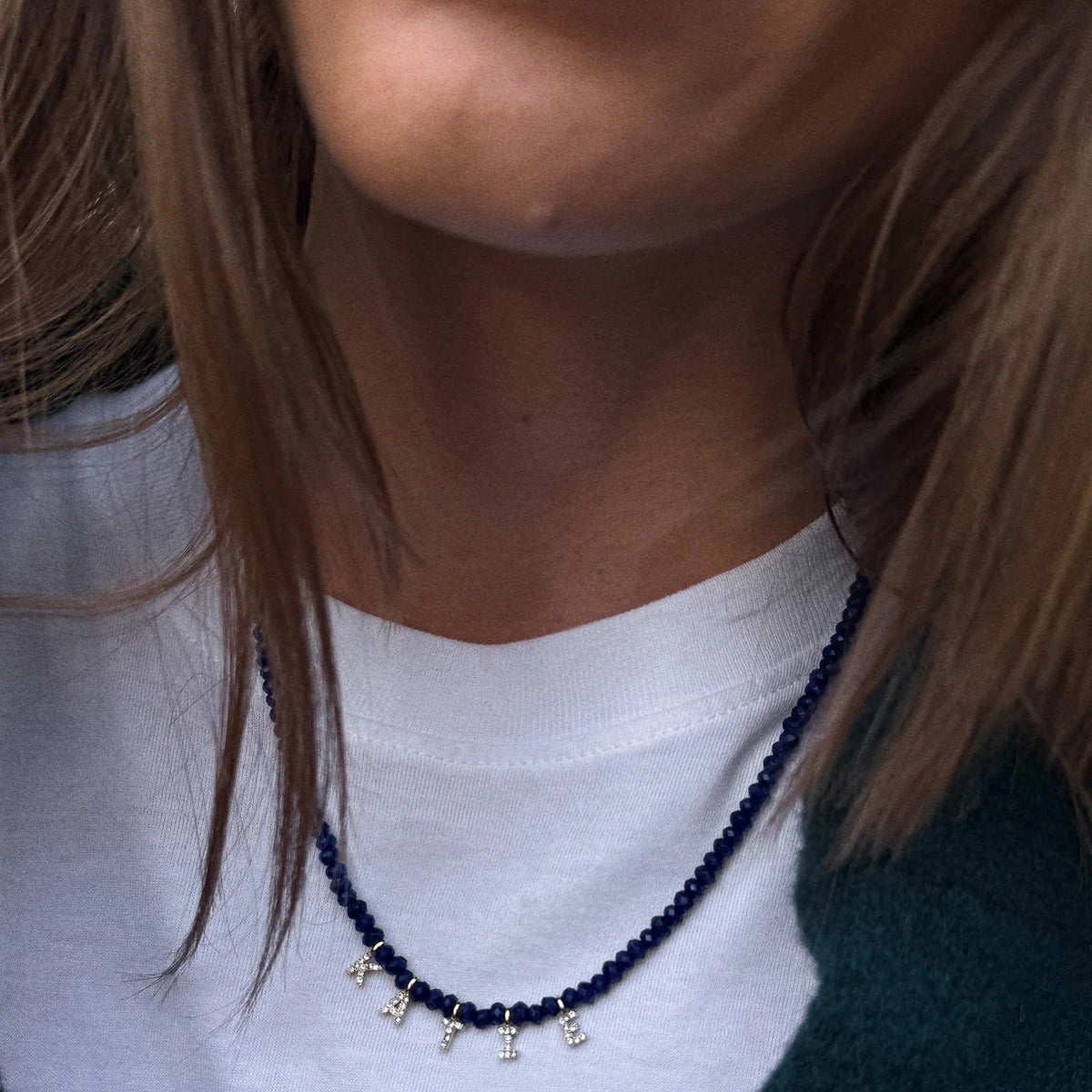 Lavisa - Personalized Semi-Precious Beaded Name Necklace - Texture & Setting View