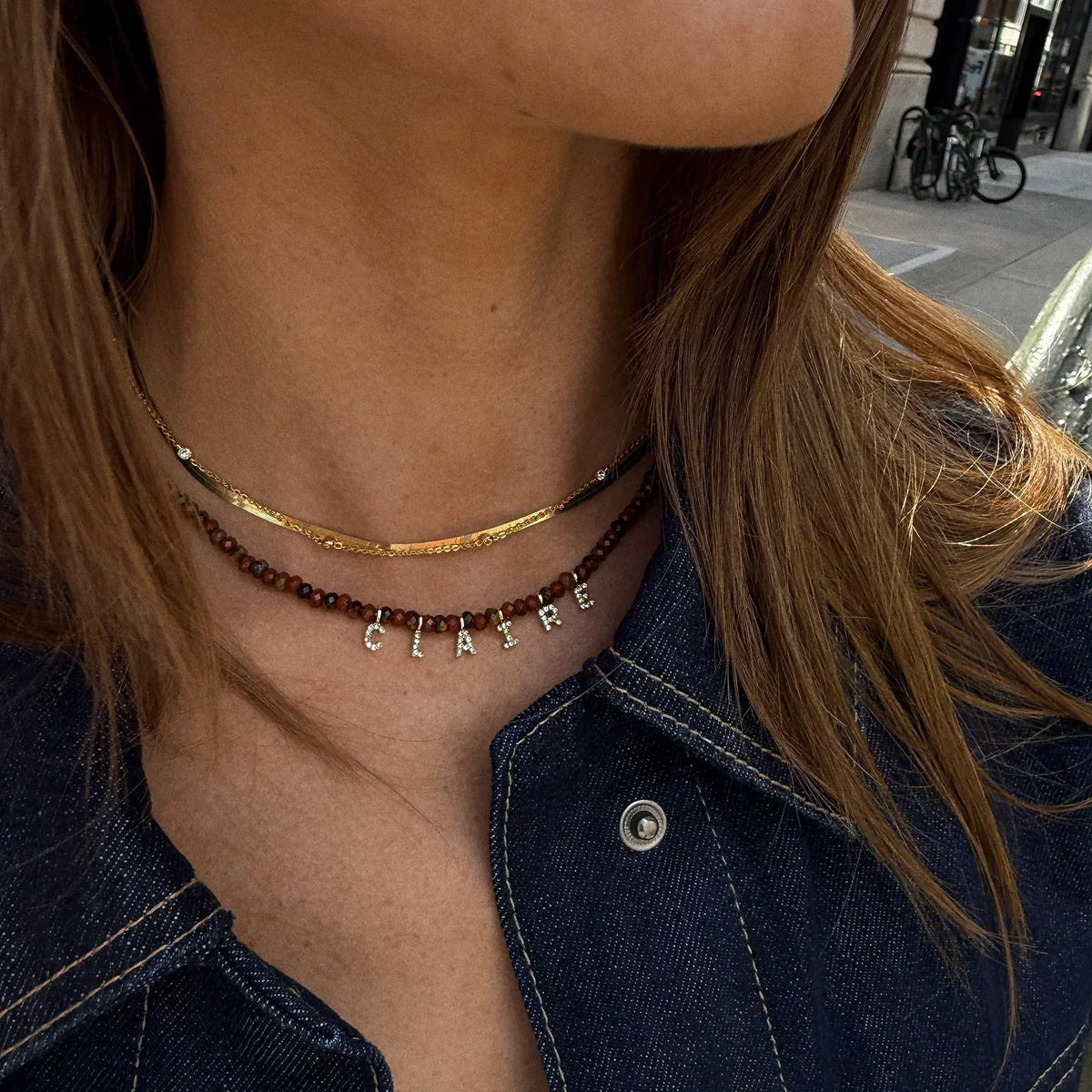 Lavisa - Personalized Semi-Precious Beaded Name Necklace - Detail & Styling View