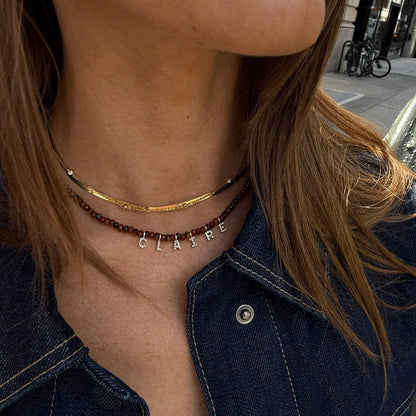 Lavisa - Personalized Semi-Precious Beaded Name Necklace - Detail & Styling View