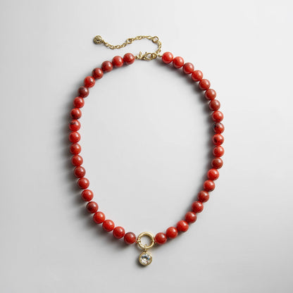 Lavisa Beaded Ring Necklace with glossy resin beads and central charm holder
