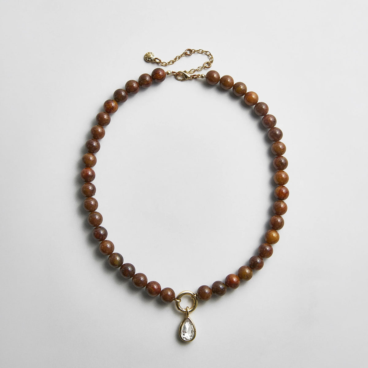 Lavisa tiger eye beaded ring necklace with interchangeable crystal charm