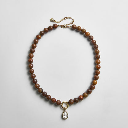 Lavisa tiger eye beaded ring necklace with interchangeable crystal charm