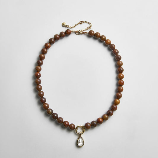 Lavisa tiger eye beaded ring necklace with interchangeable crystal charm