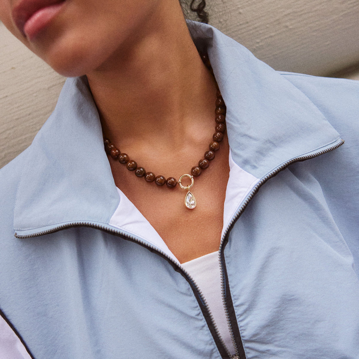 Lavisa - Interchangeable Charm Beaded Ring Necklace - On-Model & Scale View