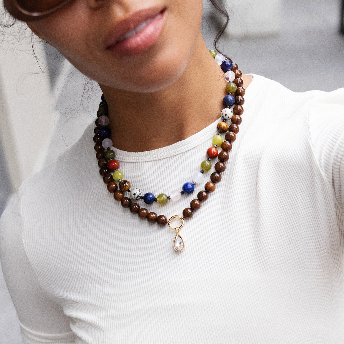 Lavisa - Interchangeable Charm Beaded Ring Necklace - Detail & Styling View