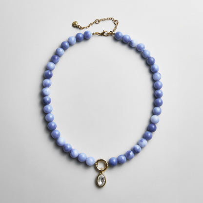 Lavisa Sodalite Beaded Ring Necklace with soft blue resin beads and crystal charm