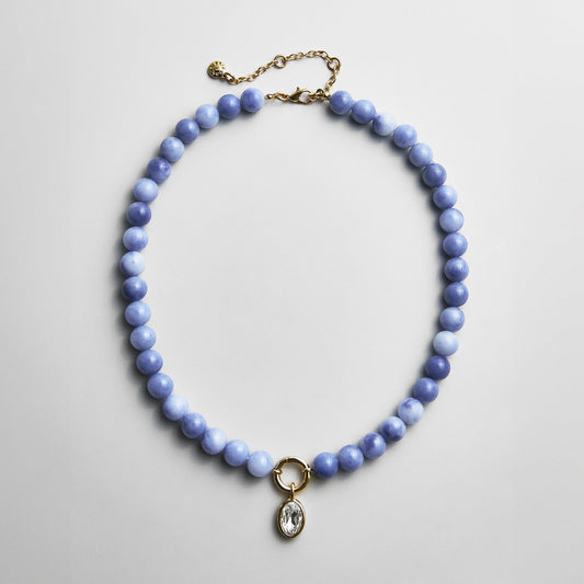 Lavisa Sodalite Beaded Ring Necklace with soft blue resin beads and crystal charm