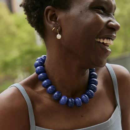 Lavisa - Beaded Statement Necklace With Lapis - On-Model & Scale View