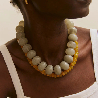 Lavisa - Semi-Precious Stone And Resin Beaded Statement Necklace - Detail & Styling View