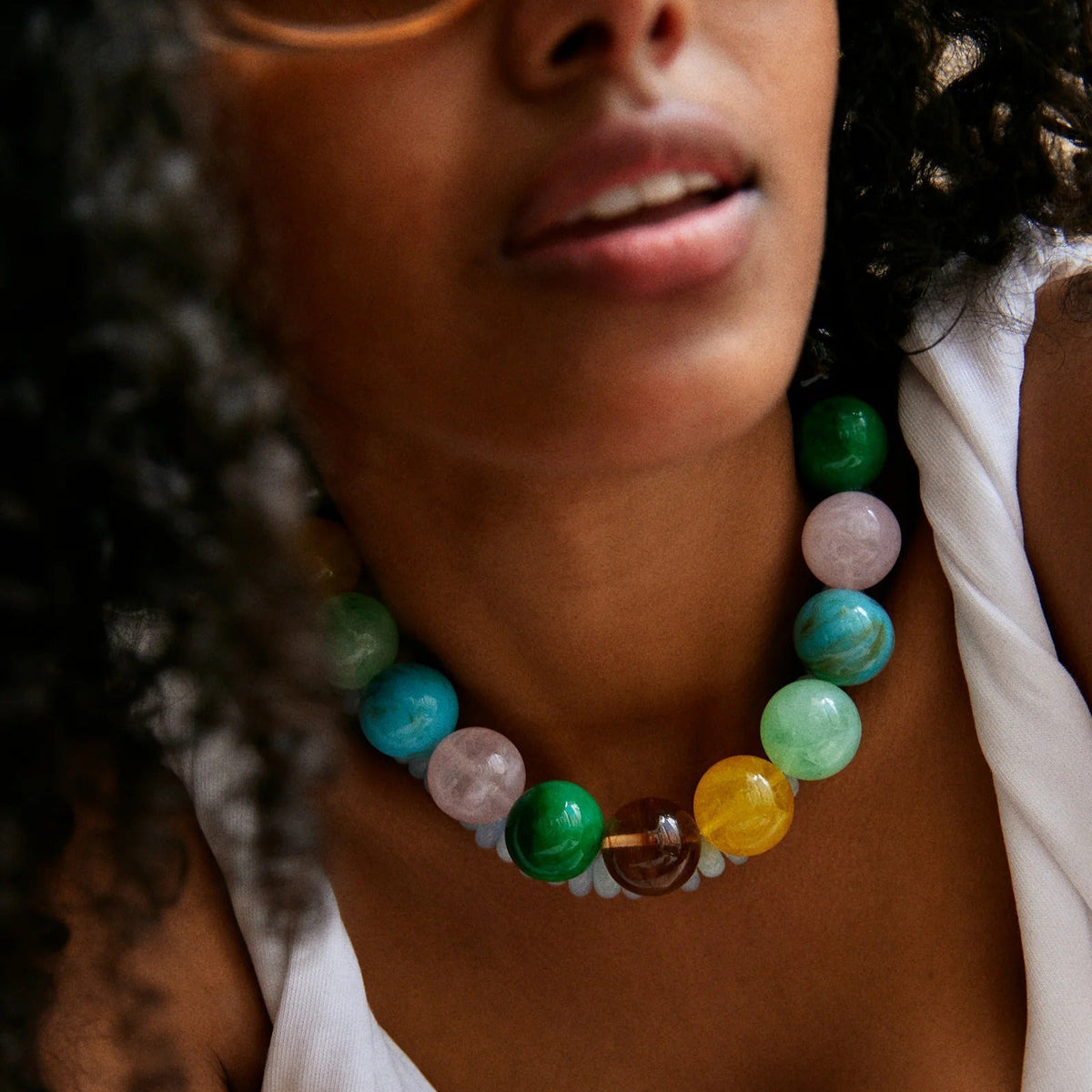 Lavisa - Colorful Multi-Bead Statement Necklace - On-Model & Scale View