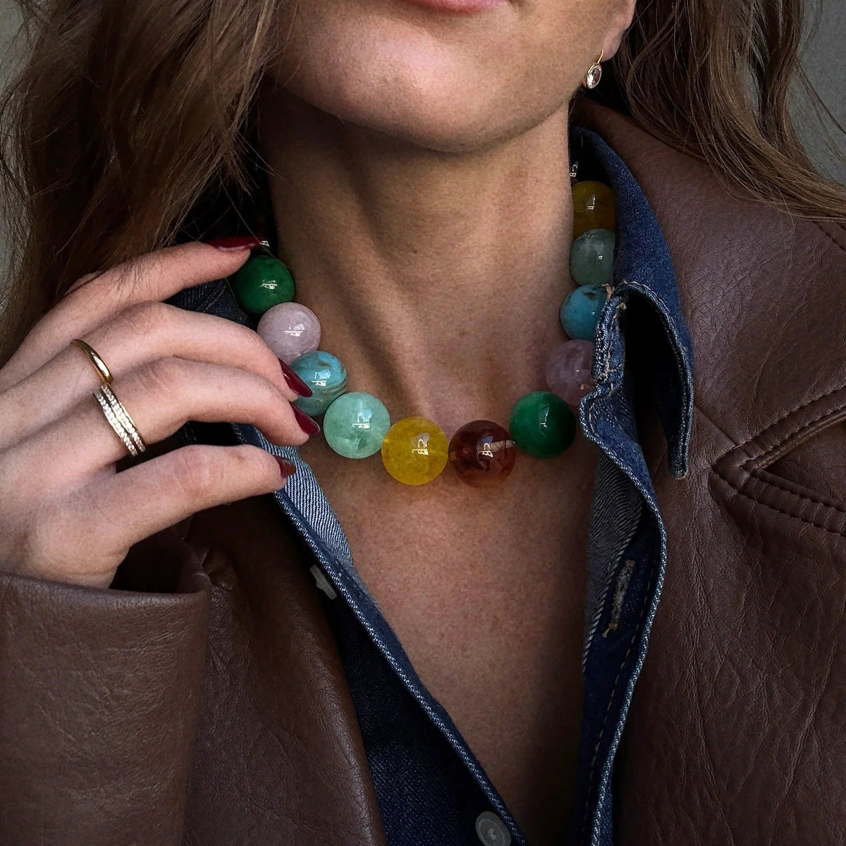 Lavisa - Colorful Multi-Bead Statement Necklace - Detail & Styling View