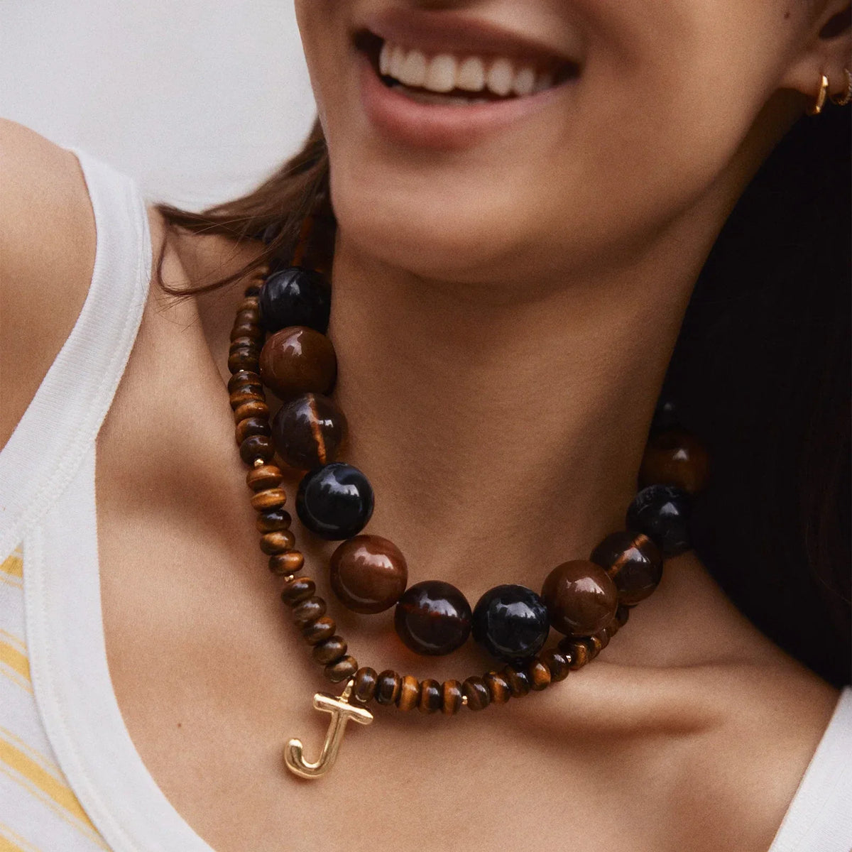Lavisa - Initial Bubble Letter Necklace - Tiger's Eye Gemstone Jewelry - Product Gallery View 23