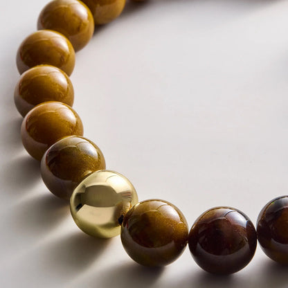 Lavisa - Tiger's Eye Beaded Statement Necklace - On-Model & Scale View