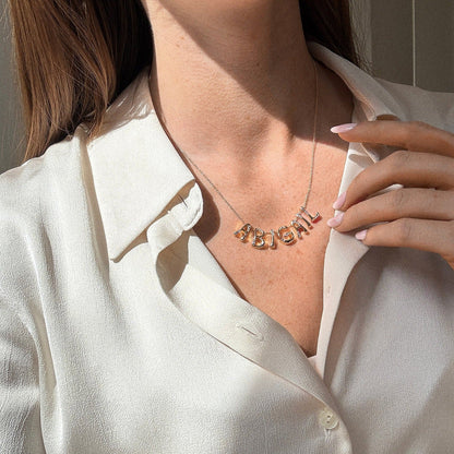 Lavisa - Custom Nameplate Necklace With Crystal Letter Accents - On-Model & Scale View