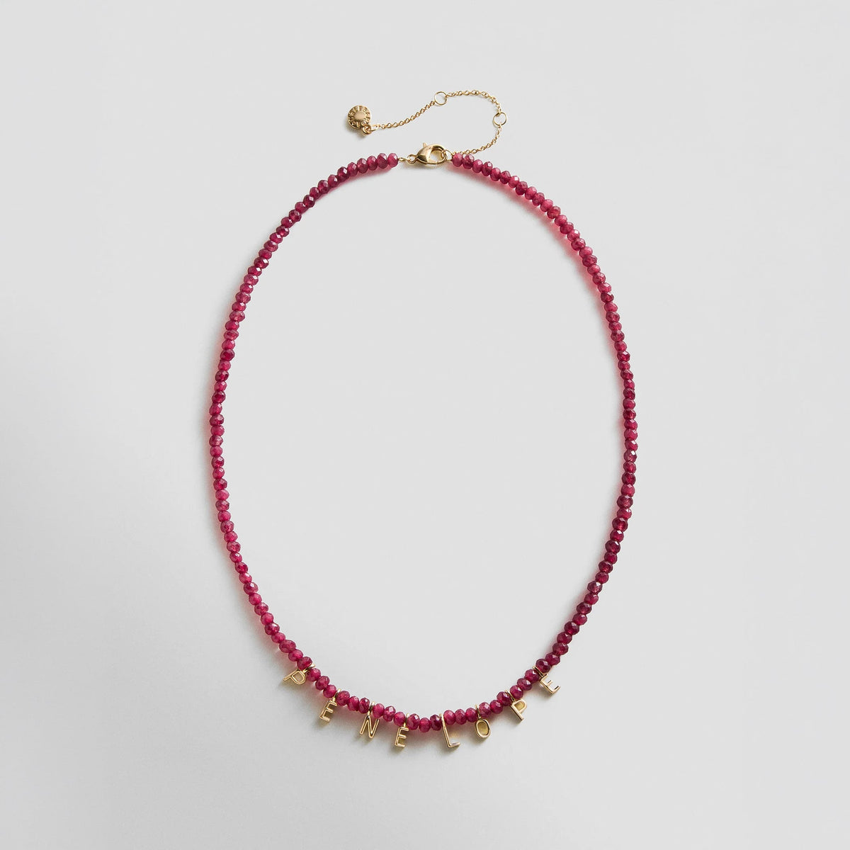 Lavisa Custom Semi-Precious Beaded Necklace with red jasper beads and sparkling pavé letter charms.