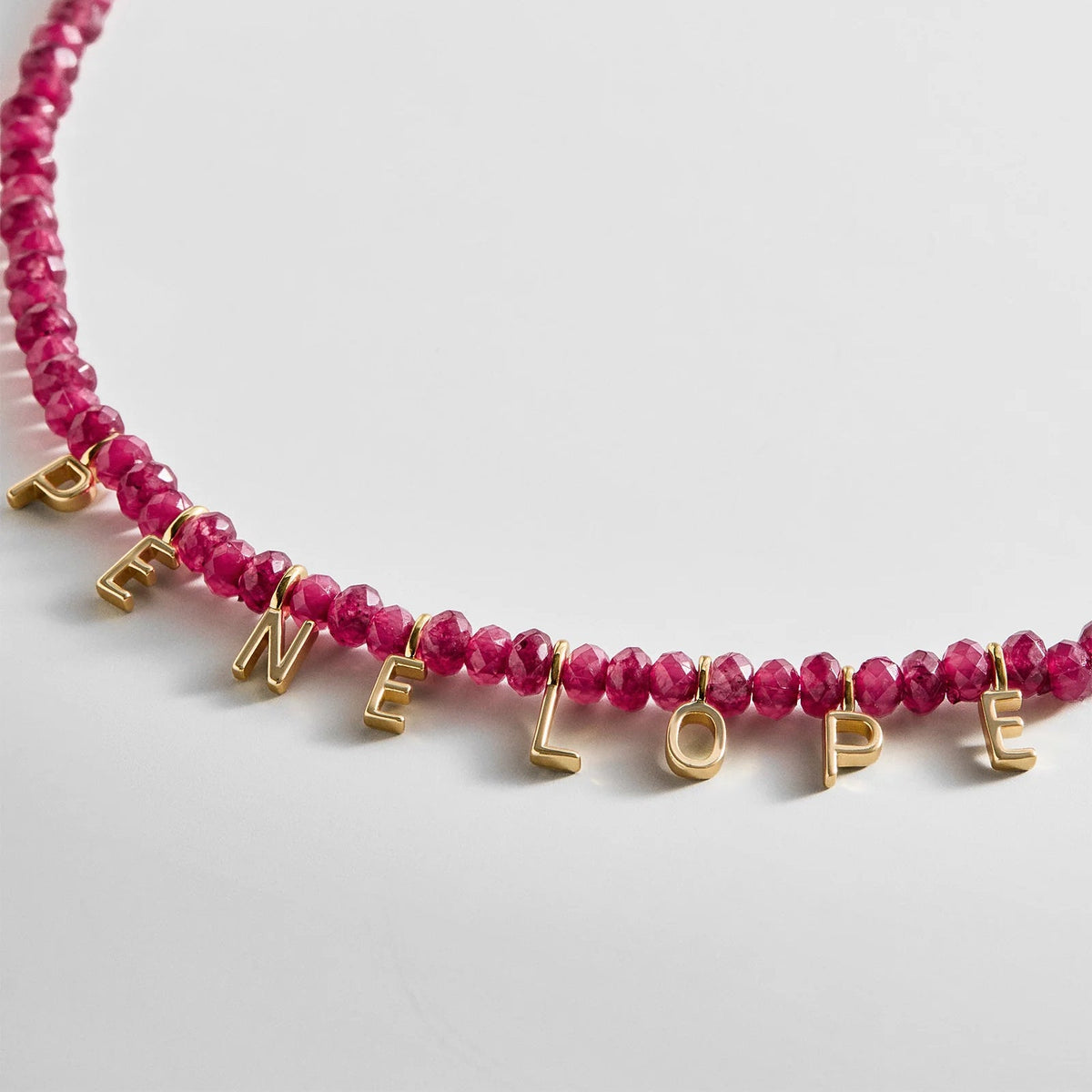 Lavisa - Custom Semi-Precious Beaded Necklace With Pave Letters - On-Model & Scale View