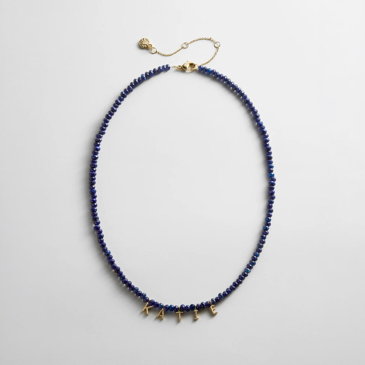Lavisa personalized semi-precious lapis beaded name necklace with gold pave letters