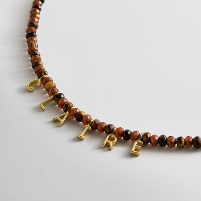 Lavisa - Personalized Semi-Precious Beaded Name Necklace - On-Model & Scale View