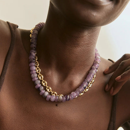 Lavisa - Semi-Precious Amethyst Beaded Necklace - Detail & Styling View