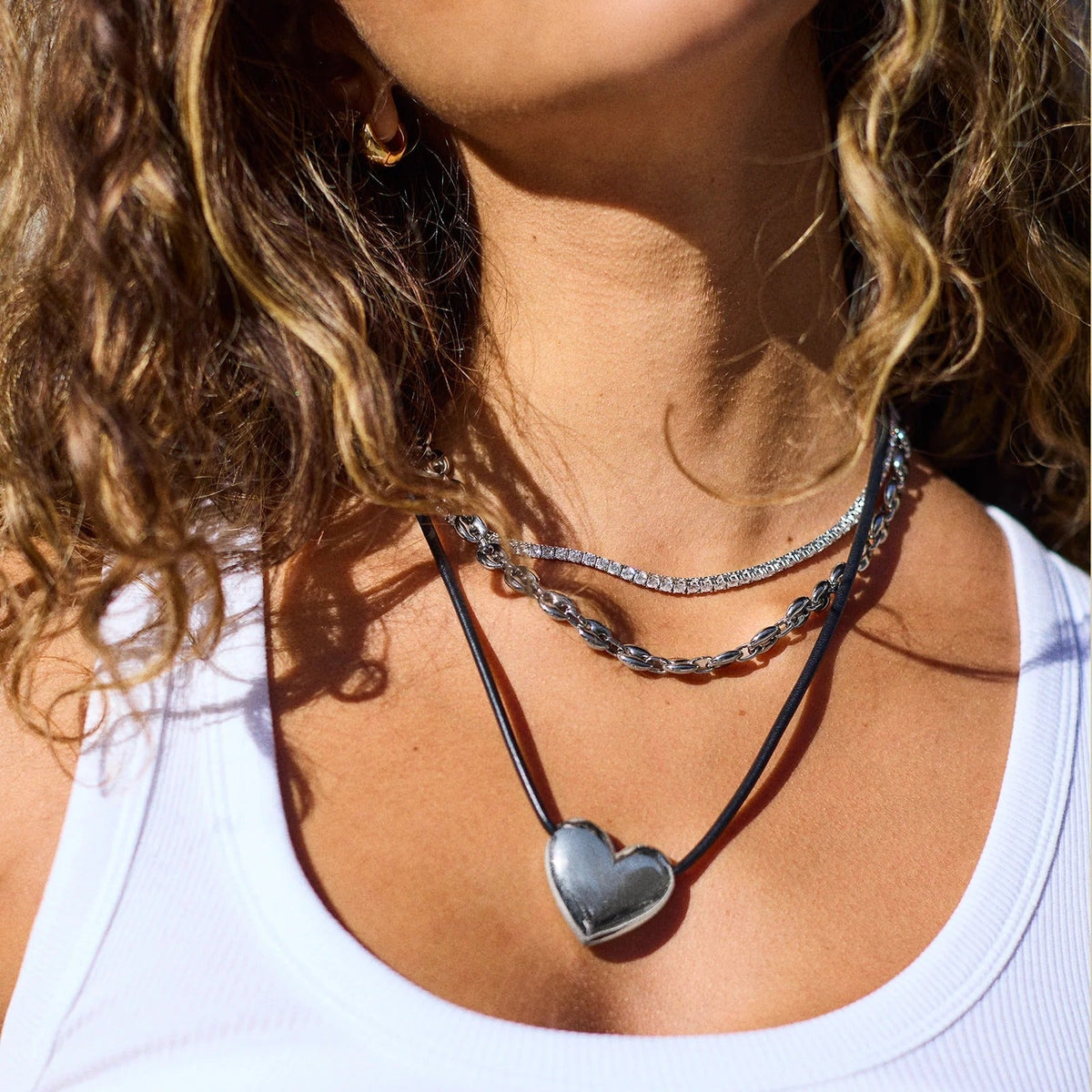 Lavisa - Bubble Heart Cord Necklace - Detail & Styling View