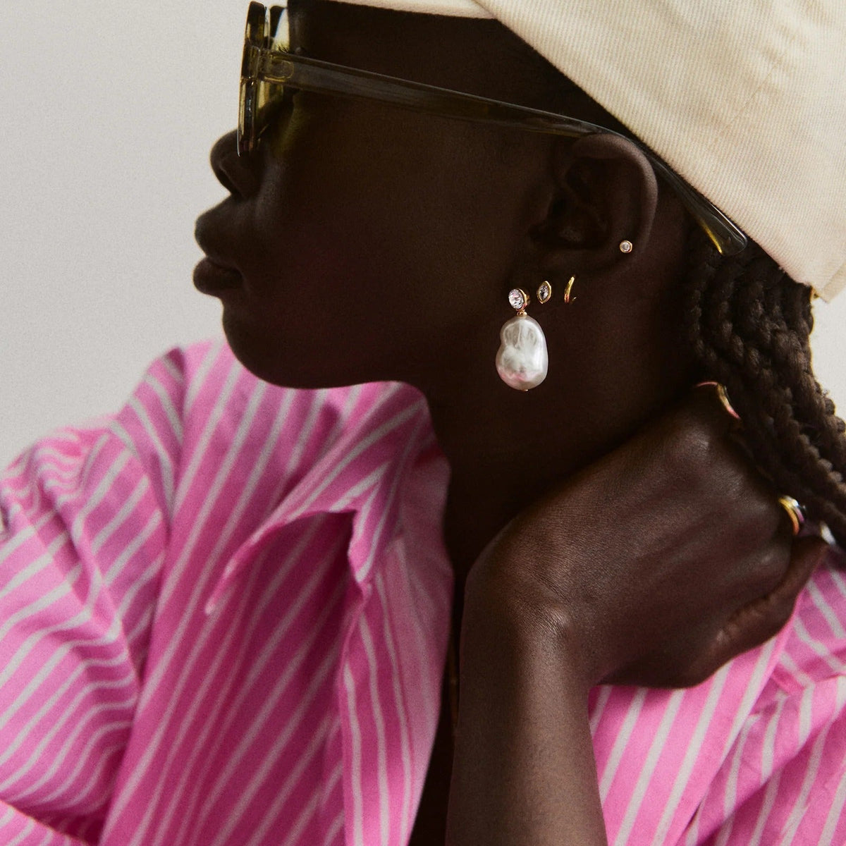 Lavisa - Crystal And Pearl Drop Earrings - Detail & Styling View