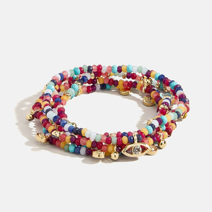 Lavisa - Evil Eye Beaded Stackable Bracelet Set - On-Model & Scale View