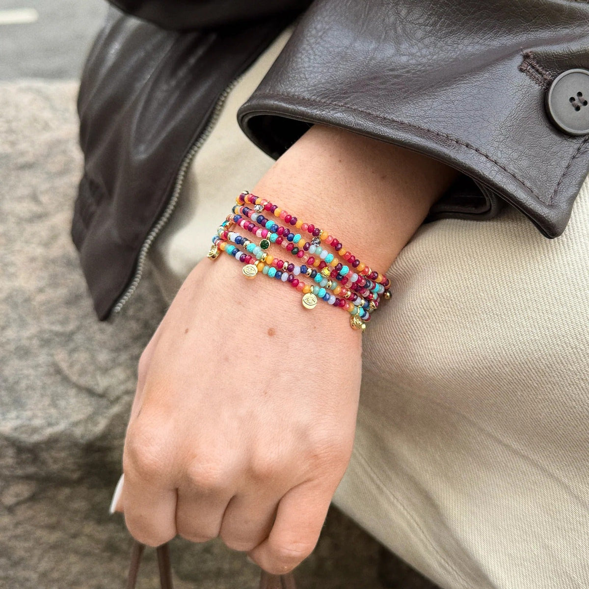 Lavisa - Evil Eye Beaded Stackable Bracelet Set - Detail & Styling View