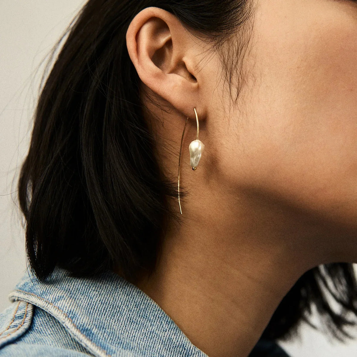Lavisa - Dainty Baroque Pearl Threaded Earrings - Detail & Styling View