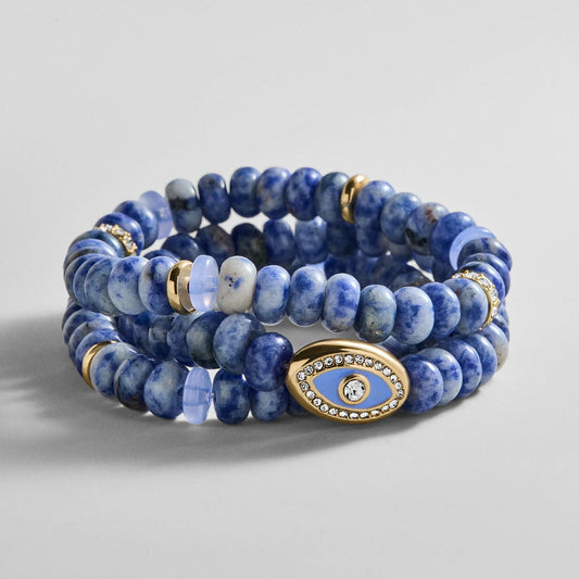 Lavisa energy aligned evil eye beaded bracelet set in blue tones