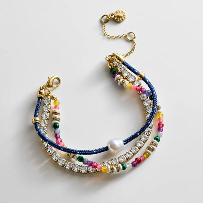 Lavisa semi-precious layered beaded and chain bracelet on wrist