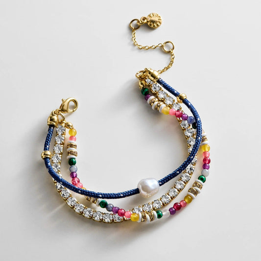 Lavisa semi-precious layered beaded and chain bracelet on wrist