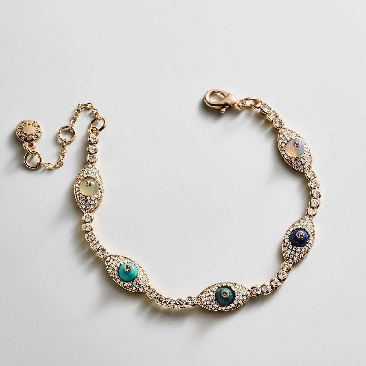 Lavisa evil eye tennis bracelet with colorful glass stones and pull-tie closure