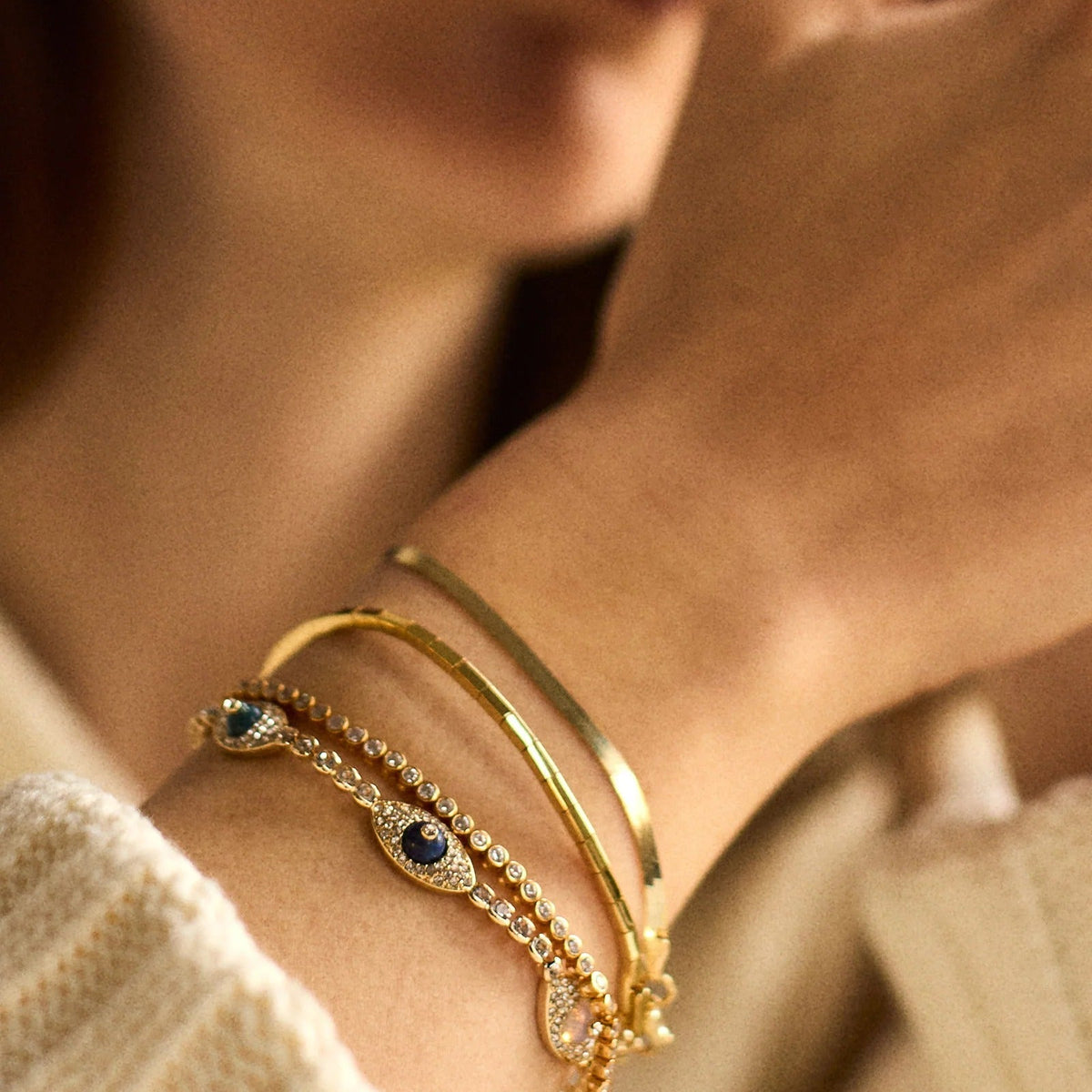 Lavisa - Evil Eye Tennis Bracelet with Colorful Stones - Detail & Styling View